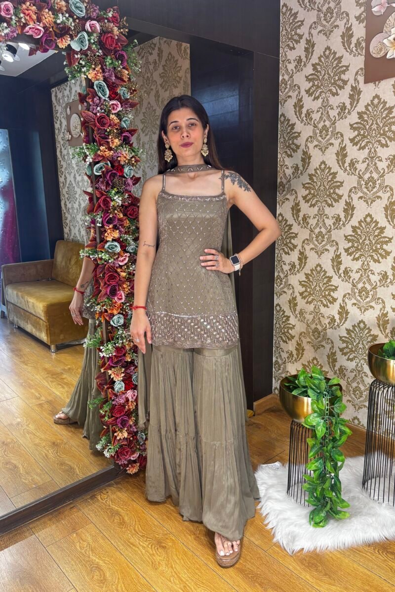 BROWN GOLD SHARARA SPAGETTI SET