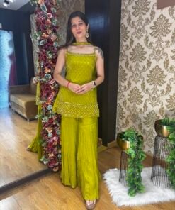 OLIVE GREEN HAND WORK SHARARA SET