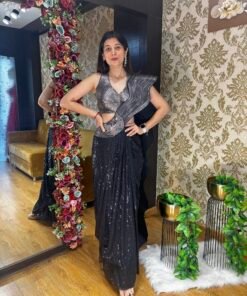 MIDNIGHT SPARKLE PRE-DRAPED SAREE-BLACK