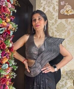 Alternative view of MIDNIGHT SPARKLE PRE-DRAPED SAREE-BLACK