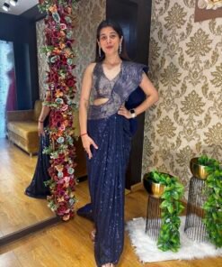 MIDNIGHT SPARKLE PRE DRAPED SAREE-ROYAL BLUE