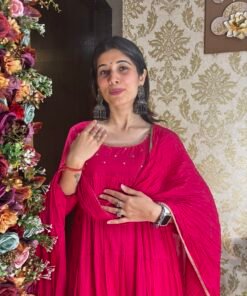 Alternative view of MIRAH HOT PINK HEAVY ANARKALI PLAZZO WITH DUPATTA