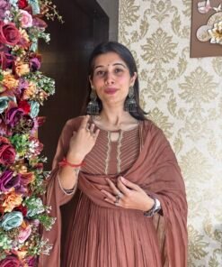 Alternative view of BHOOMI STYLISH NUDE BROWN ANARKALI SUIT WITH DUPATTA