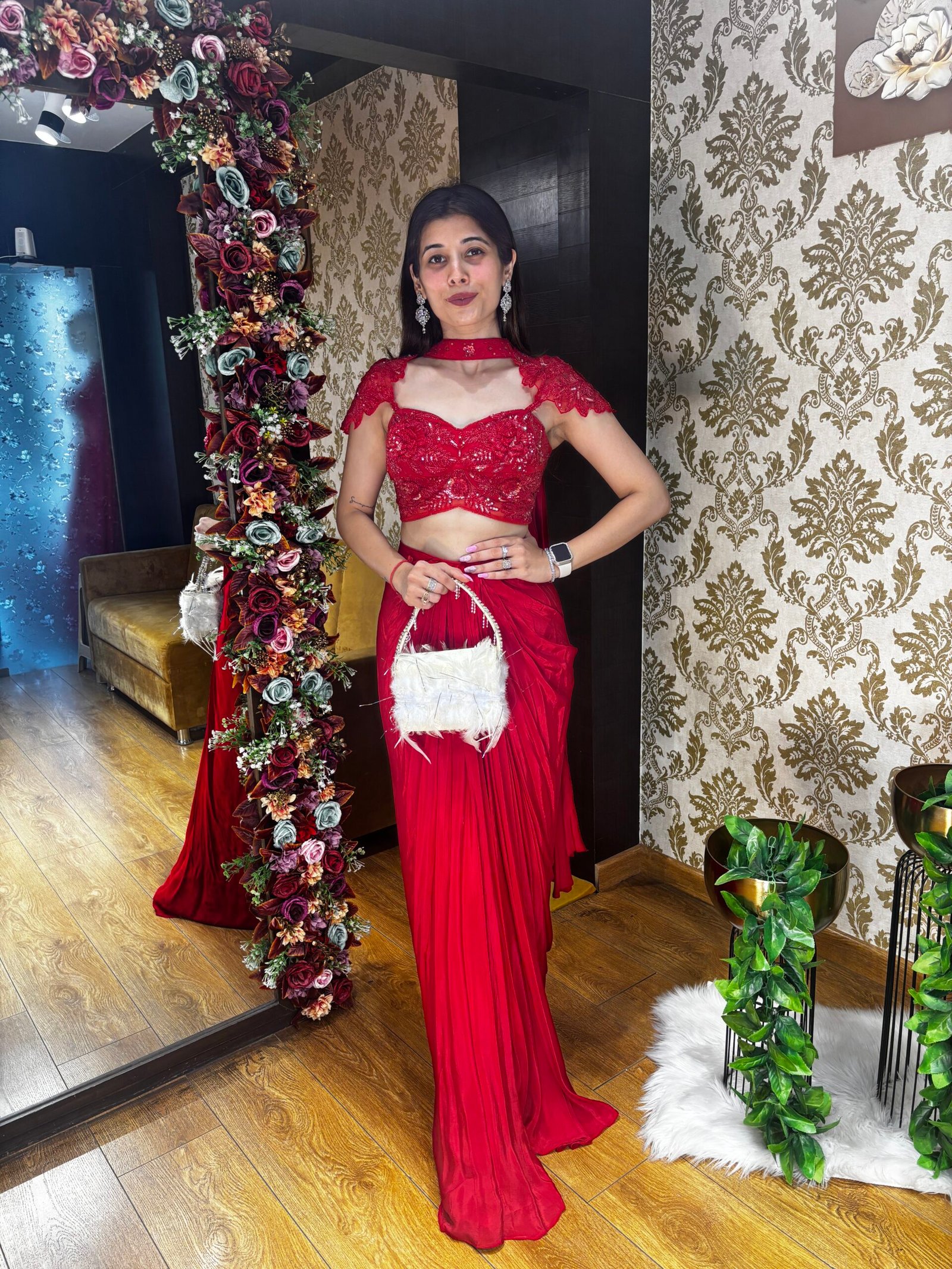 SCARLET RED BOLD INDO WESTERN DESIGN