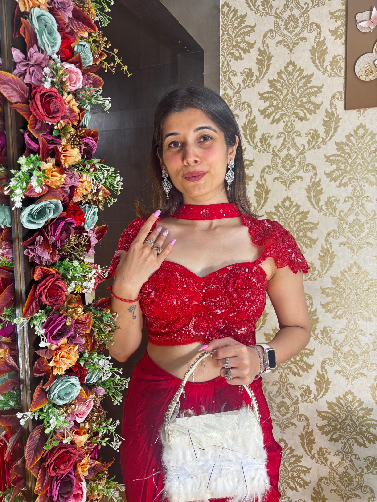 SCARLET RED BOLD INDO WESTERN DESIGN - Image 2
