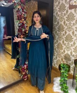 KIRA BLUE PLAZZO SUIT WITH DUPATTA-PEACOCK BLUE