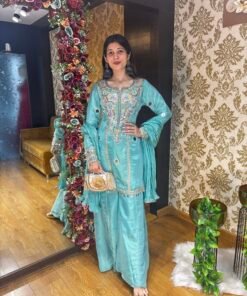 SEERAT MIRROR PLAZZO SET WITH UNIQUE TOP-BLUE