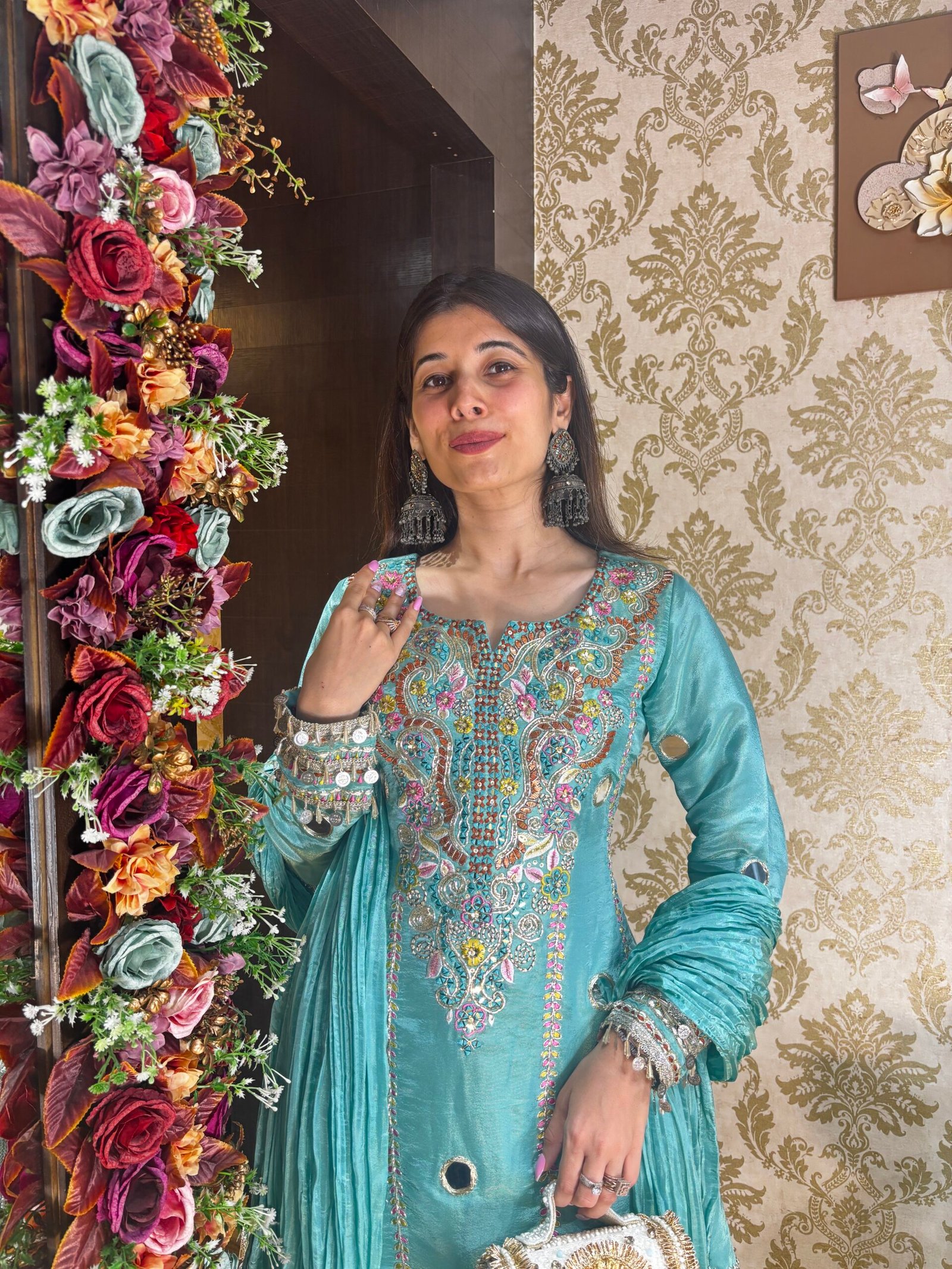 SEERAT MIRROR PLAZZO SET WITH UNIQUE TOP-BLUE - Image 2