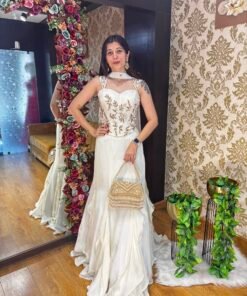 SHAFA FISH CUT SKIRT WITH CORSET BLOUSE-WHITE
