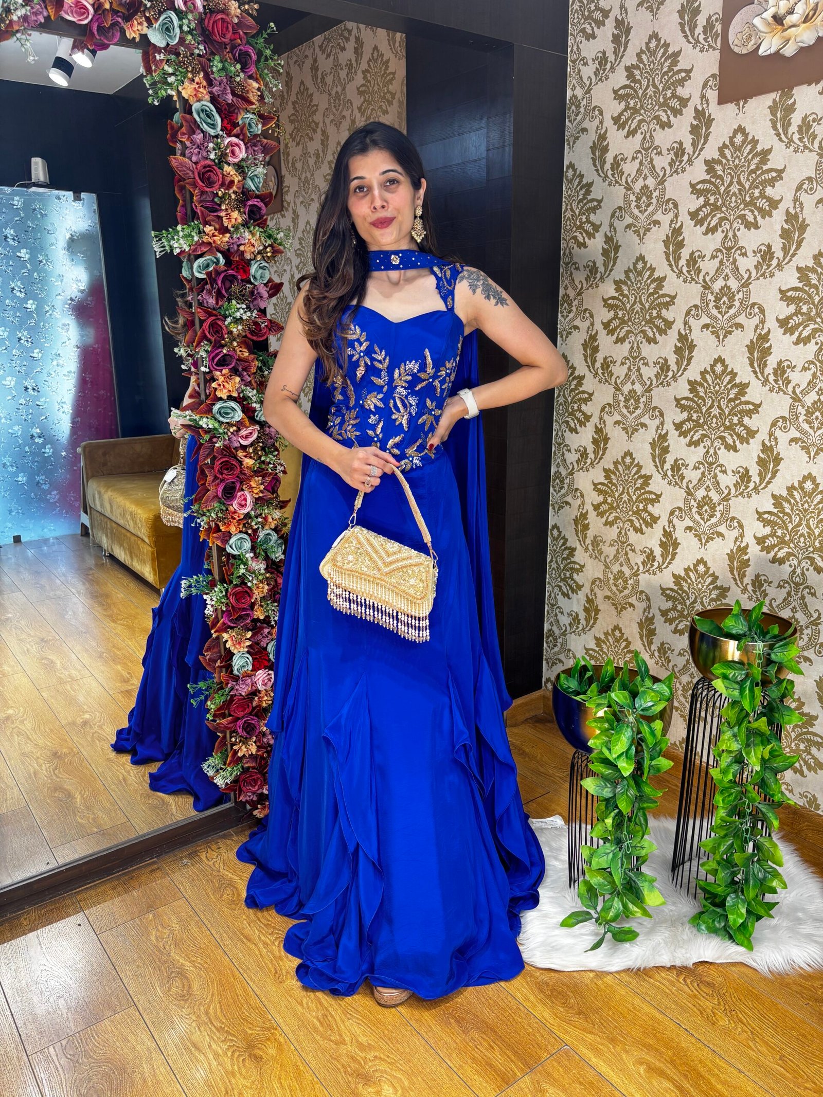 SHAFA FISH CUT CROP WITH CORSET BLOUSE-ELECTRIC BLUE