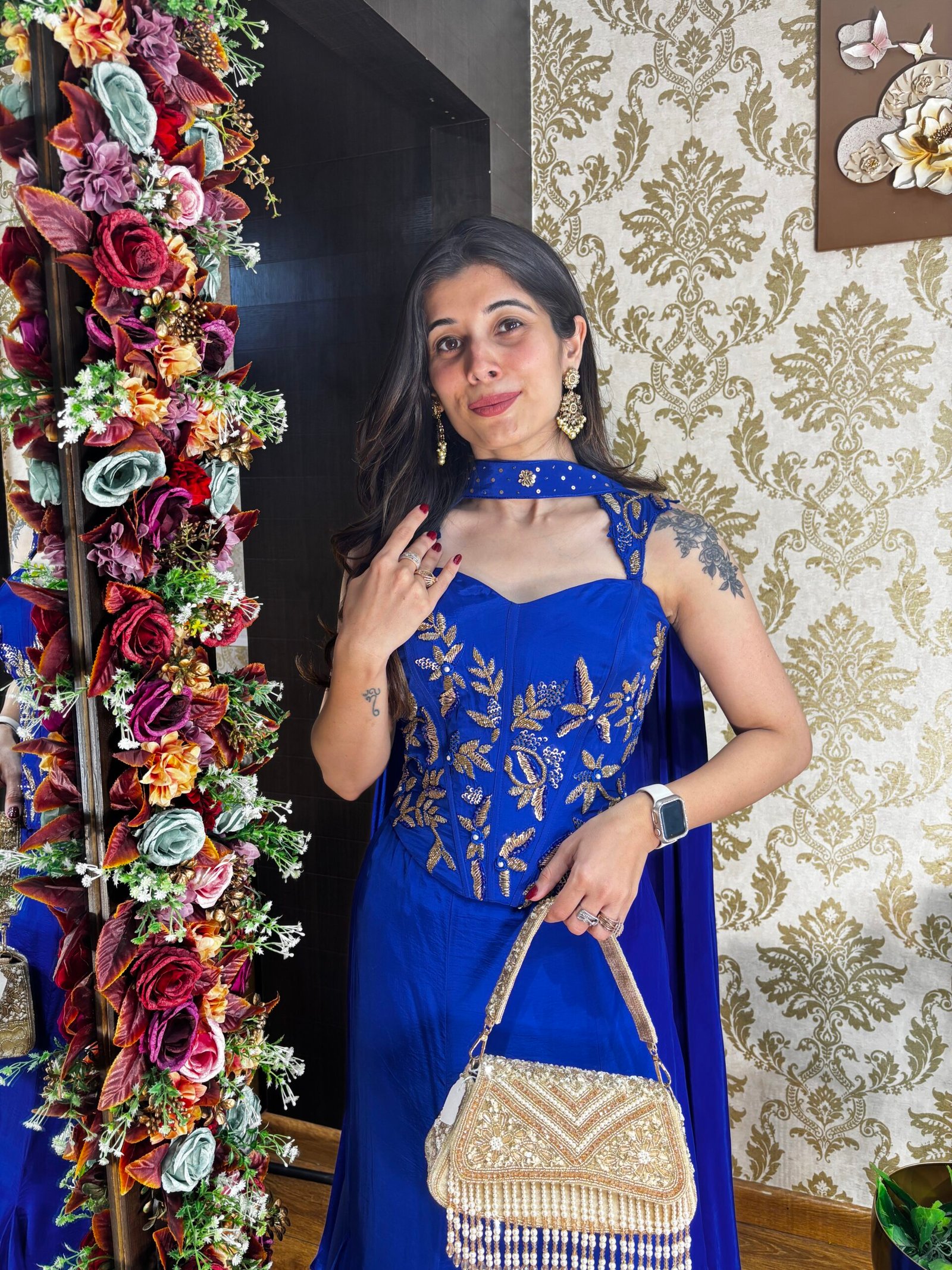 SHAFA FISH CUT CROP WITH CORSET BLOUSE-ELECTRIC BLUE - Image 2