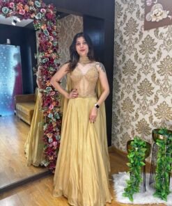 SHIMA GOLD FLARED SKIRT WITH STYLISH CORSET BLOUSE & NECK DUPATTA