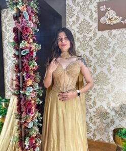 Alternative view of SHIMA GOLD FLARED SKIRT WITH STYLISH CORSET BLOUSE & NECK DUPATTA