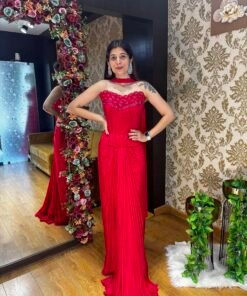 VIANA RED PLEATED SKIRT WITH CORSET BLOUSE & SASH