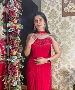 Alternative view of VIANA RED PLEATED SKIRT WITH CORSET BLOUSE & SASH