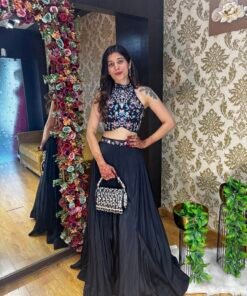 EIRA STYLISH BLACK HALTER BLOUSE WITH SKIRT & JACKET
