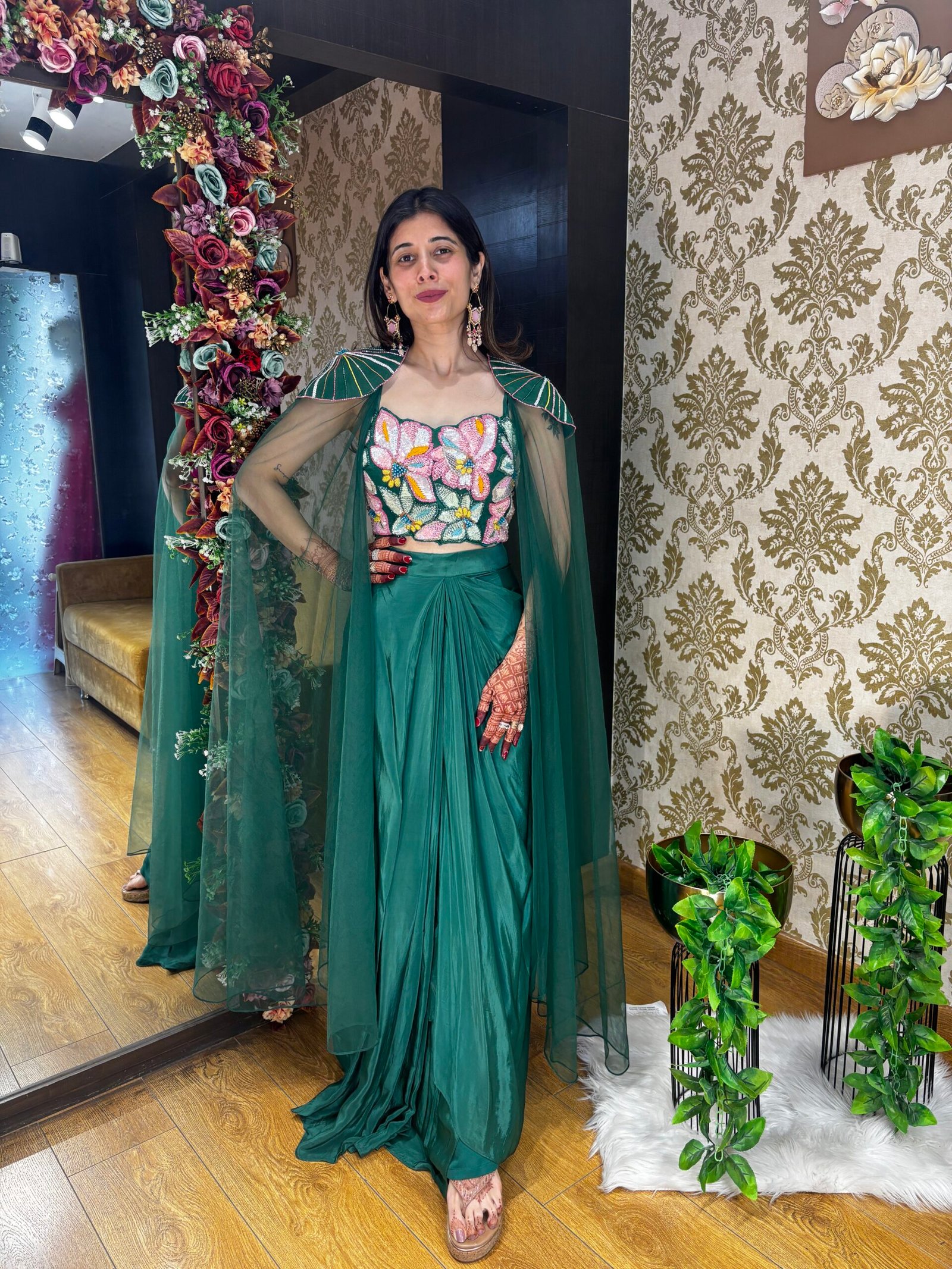 AIVA STYLISH GREEN INDO WESTERN WITH CAPE