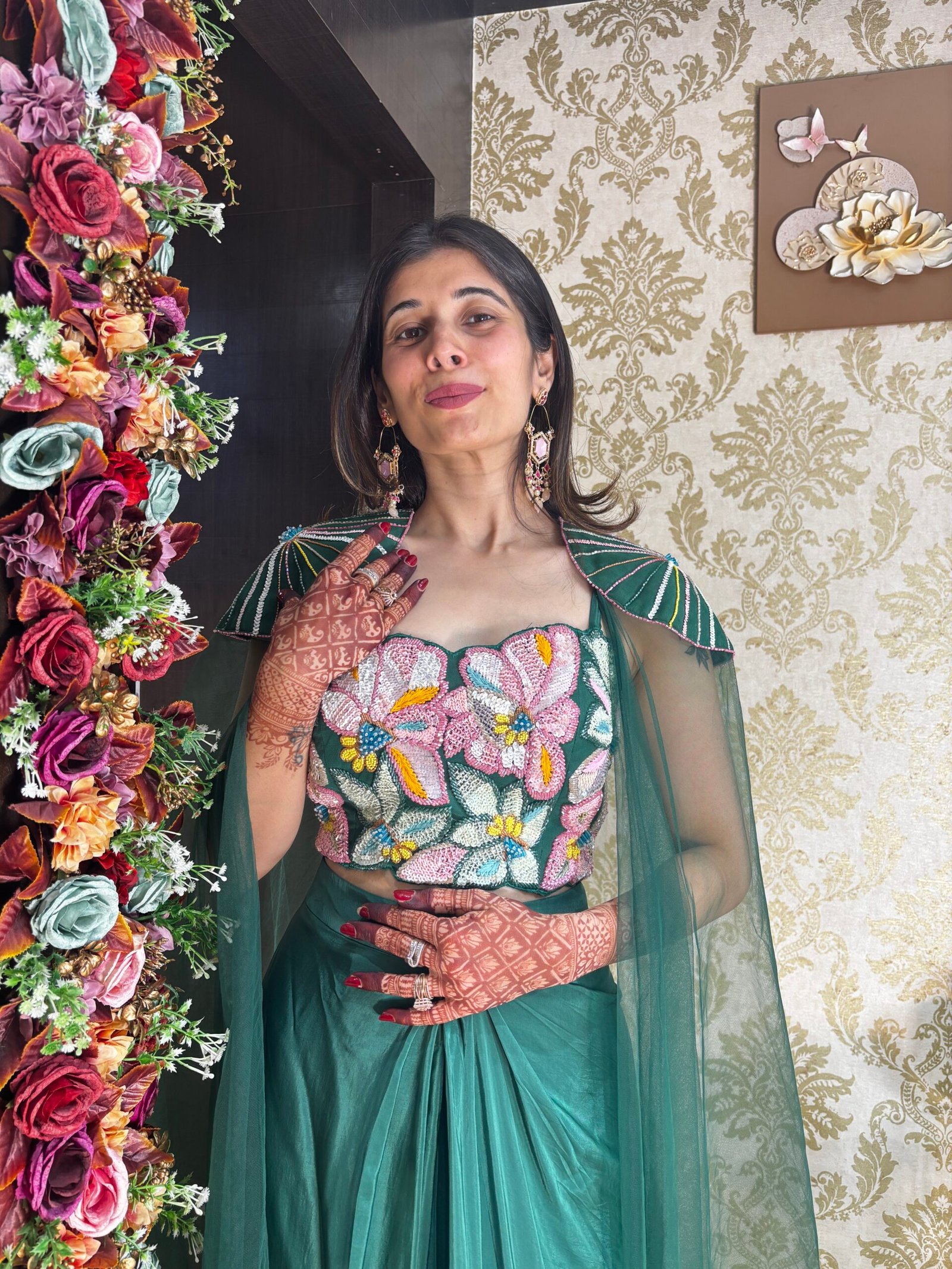 AIVA STYLISH GREEN INDO WESTERN WITH CAPE - Image 2