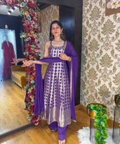 MIRA SILK ANARKALI SUIT WITH DUPATTA-DARK PURPLE