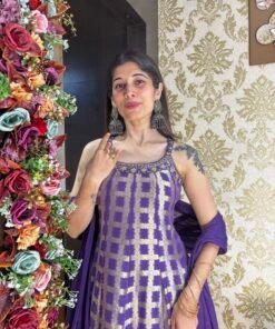 Alternative view of MIRA SILK ANARKALI SUIT WITH DUPATTA-DARK PURPLE