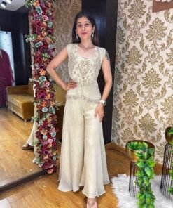 SAISHA STYLISH INDO-PLAZZO CAPE SET-BEIGE WHITE
