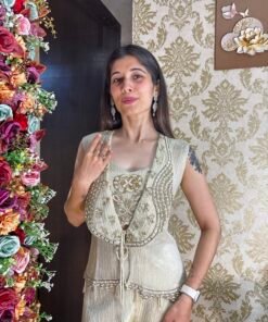 Alternative view of SAISHA STYLISH INDO-PLAZZO CAPE SET-BEIGE WHITE