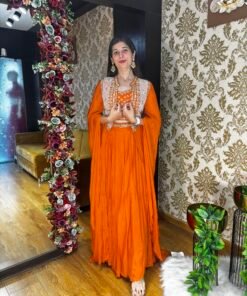 MISHTI STUNNING ORANGE SKIRT WITH HEAVY CAPE & BELT