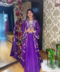 MASAYA HEAVY SKIRT BLOUSE WITH FULL HAND WORK JACKET-DARK PURPLE