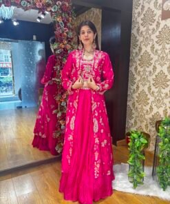 MASAYA HEAVY SKIRT BLOUSE WITH FULL HAND WORK JACKET-HOT PINK