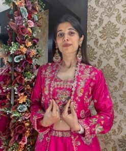Alternative view of MASAYA HEAVY SKIRT BLOUSE WITH FULL HAND WORK JACKET-HOT PINK