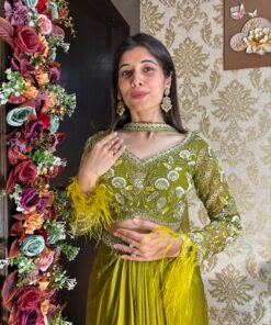 Alternative view of VIHA STYLISH GREEN INDO WESTERN SET WITH FEATHER SLEEVES