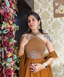 Alternative view of EVAYA STYLISH GOLD HALTERNECK PLAZZO SET