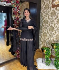 DIYA BLACK SHORT TOP WITH PLAZZO & DUPATTA