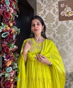 Alternative view of MYRAH LIRIL GREEN HEAVY ANARKALI PLAZZO SUIT WITH DUPATTA