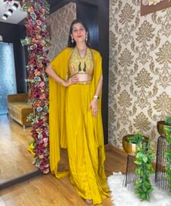 YELLOW GLAM CAPE SKIRTCROP SET