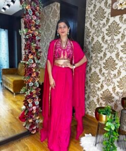 FUCHSIA GLAM CAPE SKIRT CROPTOP SET