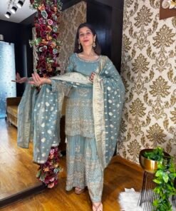 SEAFOAM DREAM HANDWORK  SHARARA SET WITH HEAVY DUPATTA