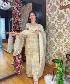 BEIGE DREAM HANDWORK SHARARA SET WITH HEAVY DUPATTA