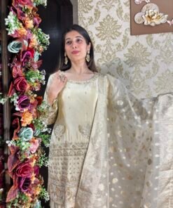 Alternative view of BEIGE DREAM HANDWORK SHARARA SET WITH HEAVY DUPATTA