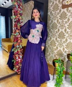 ROYAL ORCHID PURPLE INDO-WESTERN WITH NECK BELT DUPPATTA