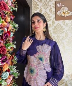 Alternative view of ROYAL ORCHID PURPLE INDO-WESTERN WITH NECK BELT DUPPATTA