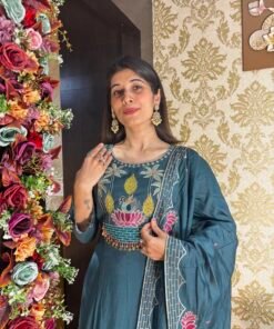 Alternative view of CLASSY BLUEISH GREY ANARKALI SET WITH DUPATTA