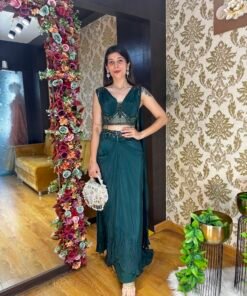 MIDNGHT GREEN GLAM INDO SET WITH DUPATTA ATTACHED