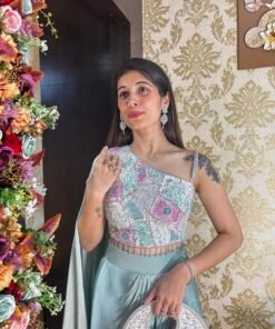 Alternative view of PASTEL CHARM INDO WESTERN-AQUA BLUE