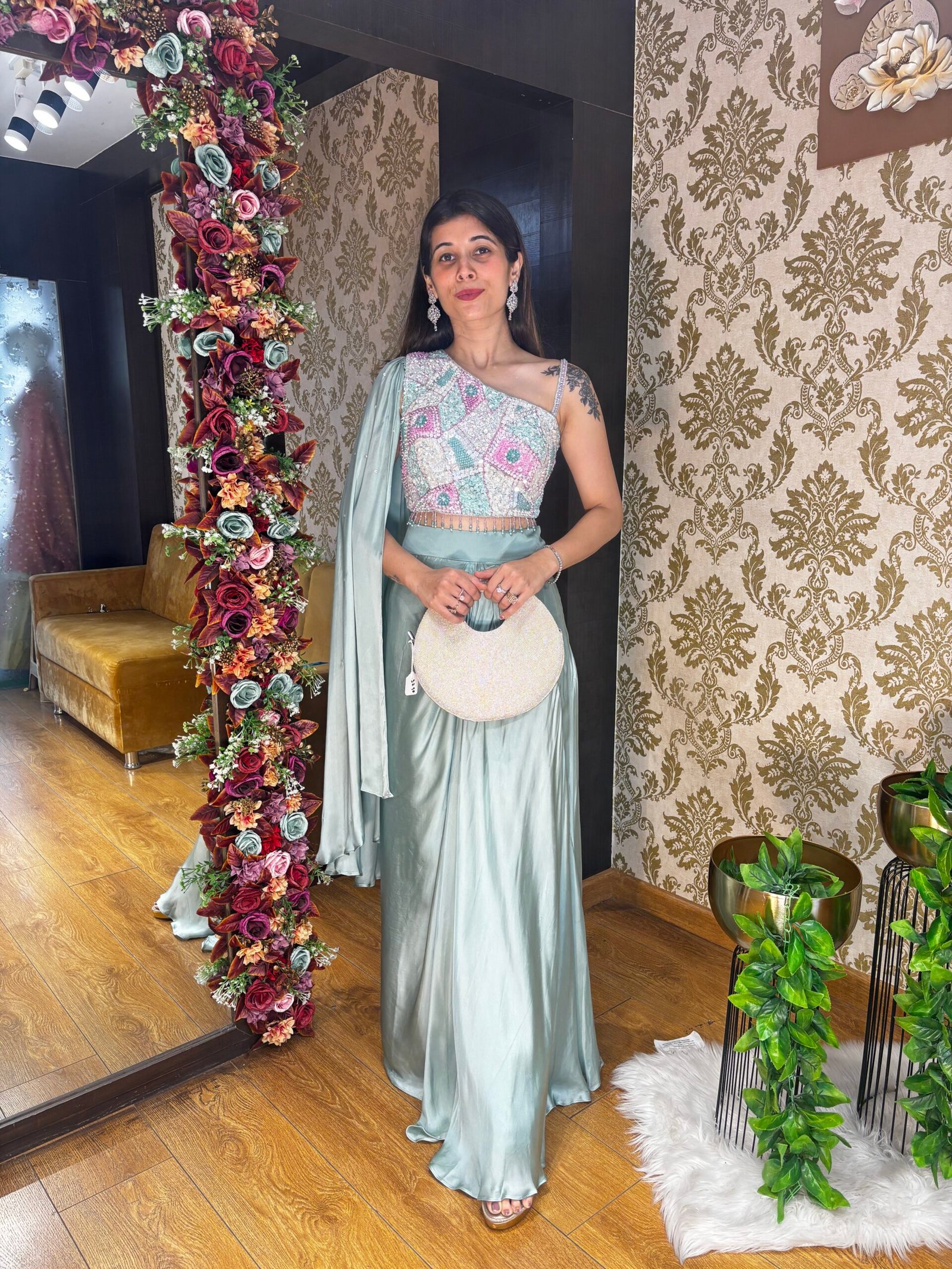 PASTEL CHARM INDO WESTERN-AQUA BLUE