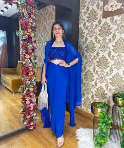 ROYAL SAPPHIRE INDO WESTERN SET WITH JACKET-ELECTRIC BLUE
