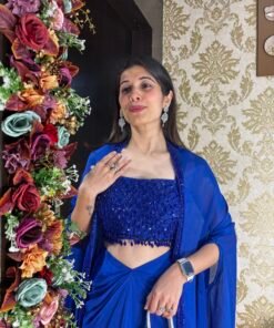 Alternative view of ROYAL SAPPHIRE INDO WESTERN SET WITH JACKET-ELECTRIC BLUE