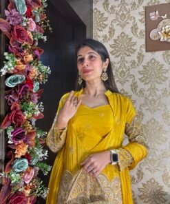 Alternative view of ROYAL YELLOW HEAVY SHARARA SET WITH DUPATTA