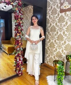 LEENA WHITE SPARKLE SHARARA SET WITH DUPATTA