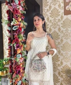 Alternative view of LEENA WHITE SPARKLE SHARARA SET WITH DUPATTA